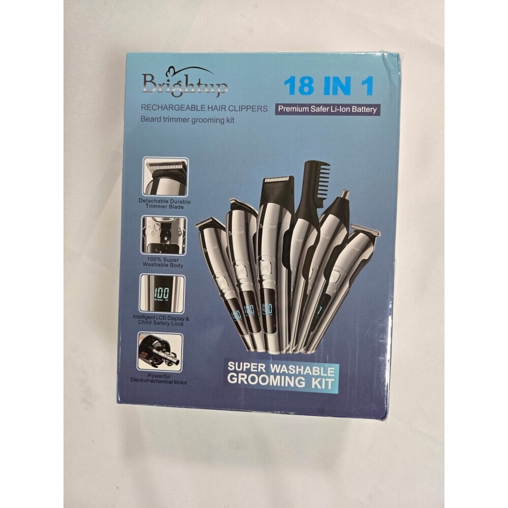 New Brightup Men's Rechargeable Hair Clippers 18-1 Super Beard Grooming Kit